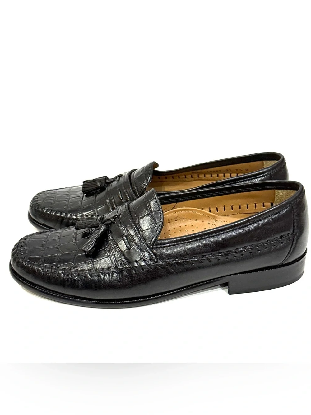 Florsheim Black Croc Embossed Leather Tassel Loafers Men’s 9.5 D USA